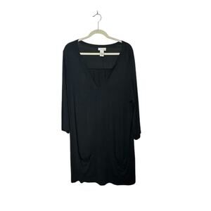 Soft Surroundings Black 3/4 Sleeve V Neck Tunic Top with Pockets Women's Size 1X